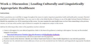 Week 1: Discussion: Leading Culturally and Linguistically Appropriate Healthcare
