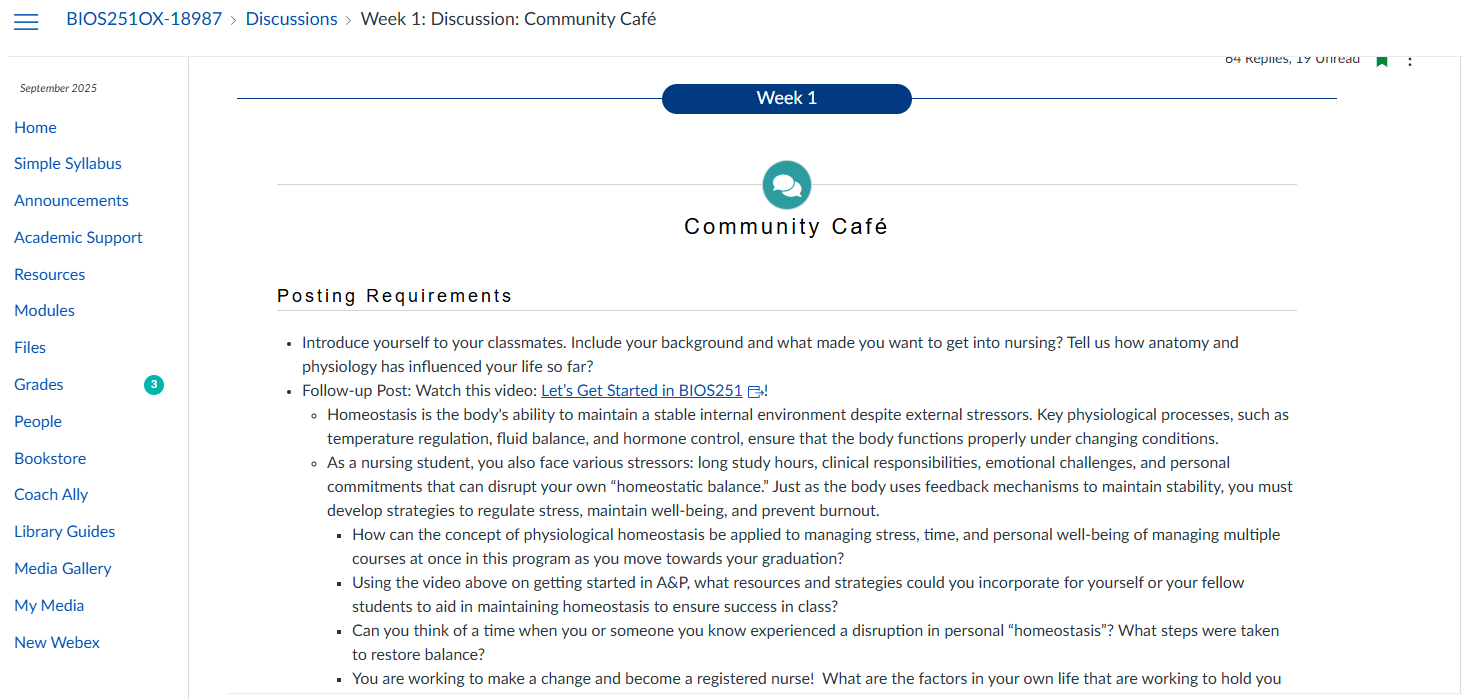 BIOS251OX Week 1: Discussion: Community Café
