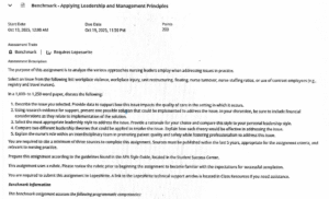 Benchmark – Applying Leadership and Management Principles