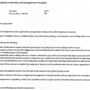 Benchmark – Applying Leadership and Management Principles